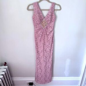La Scala Women’s Blush Pink Sequinned Beaded Lined Long Dress Sleeveless size S